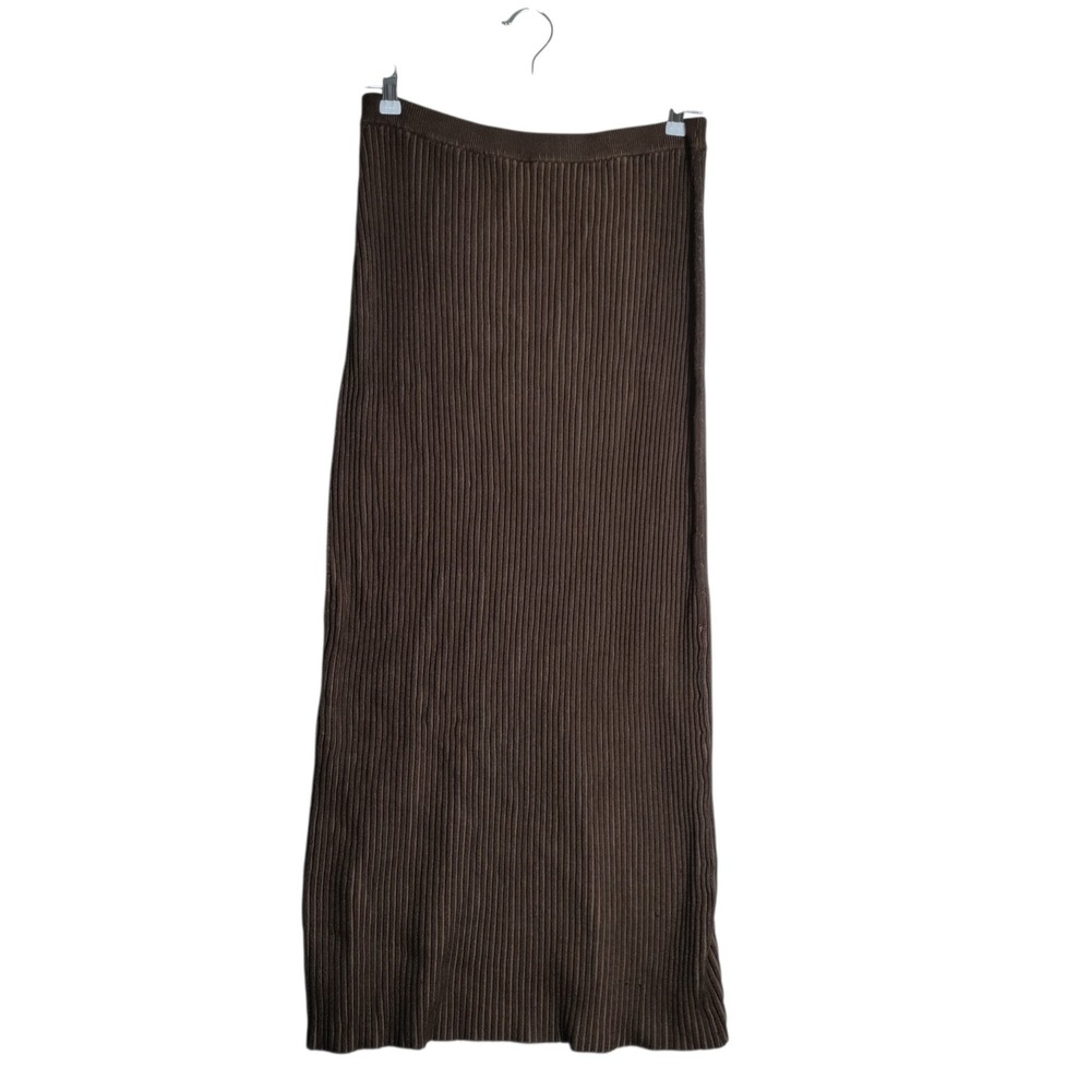 Free People Brown Ribbed Knit Maxi Skirt Back Vent Size L